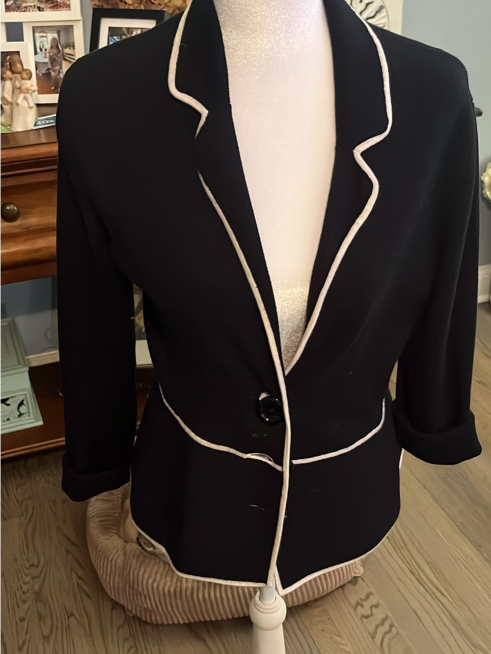Jones New York Black Blazer with White Piping